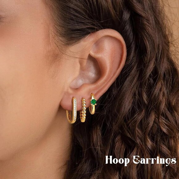 🆕 Women Green Trendy Small Hoop Earrings Twisted Huggie Thick Open Chunky Stack - Picture 4 of 7